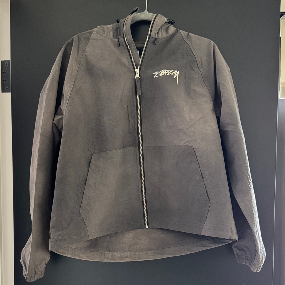 Stussy Charcoal Hooded Beach Shell Wave Dye Windbreaker